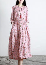 Load image into Gallery viewer, DIY Pink Print V Neck Long sleeve Party Summer Cotton Dress