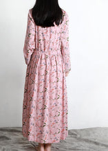 Load image into Gallery viewer, DIY Pink Print V Neck Long sleeve Party Summer Cotton Dress