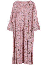 Load image into Gallery viewer, DIY Pink Print V Neck Long sleeve Party Summer Cotton Dress