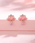 DIY Pink Sterling Silver Overgild Inlaid Zircon Enamerl Stud Earrings