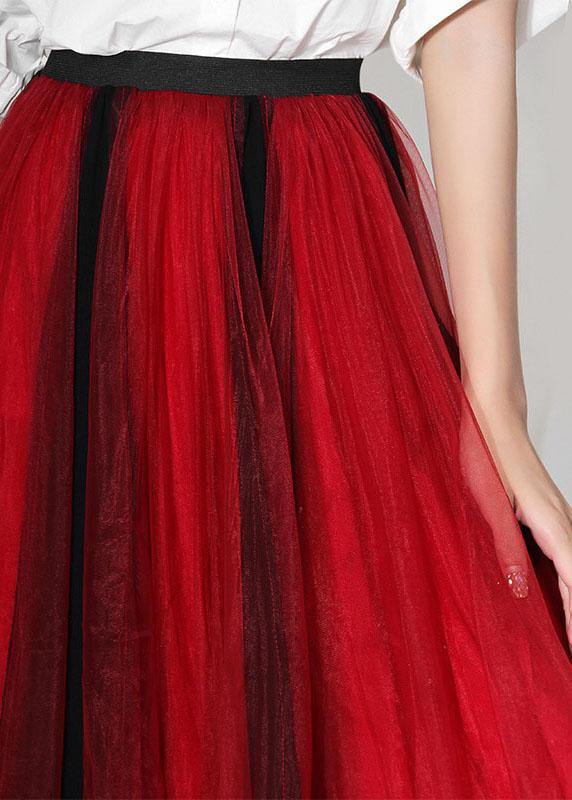 DIY Red High Waist Tulle Patchwork A Line Skirts