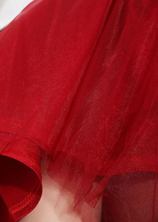 DIY Red High Waist Tulle Patchwork A Line Skirts