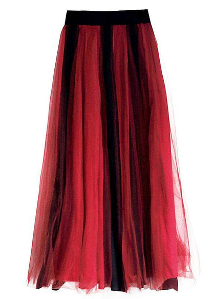 DIY Red High Waist Tulle Patchwork A Line Skirts