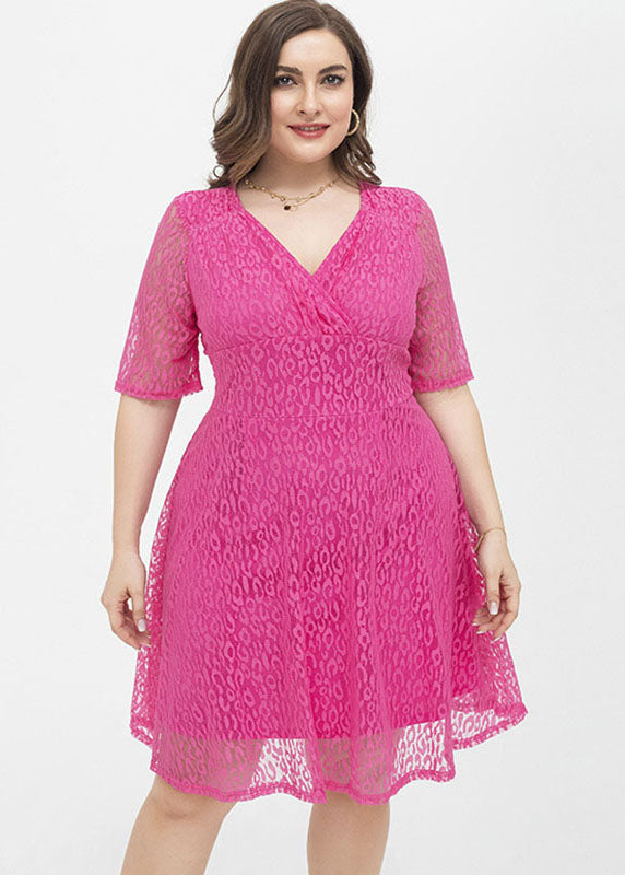 DIY Rose High Waist Patchwork Solid Lace Mid Dress Short Sleeve