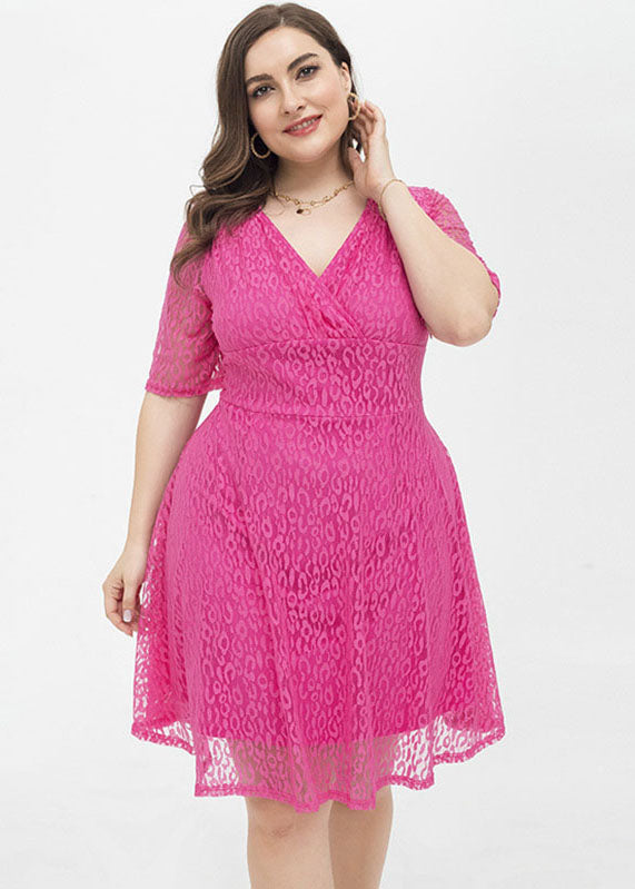 DIY Rose High Waist Patchwork Solid Lace Mid Dress Short Sleeve