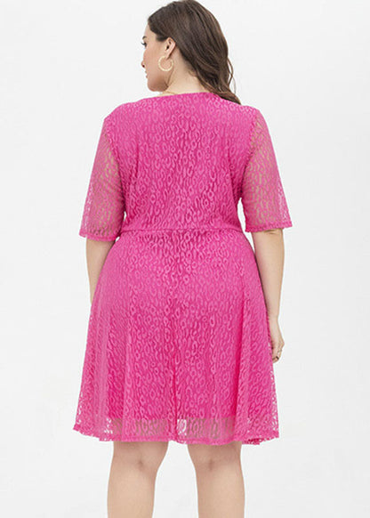 DIY Rose High Waist Patchwork Solid Lace Mid Dress Short Sleeve