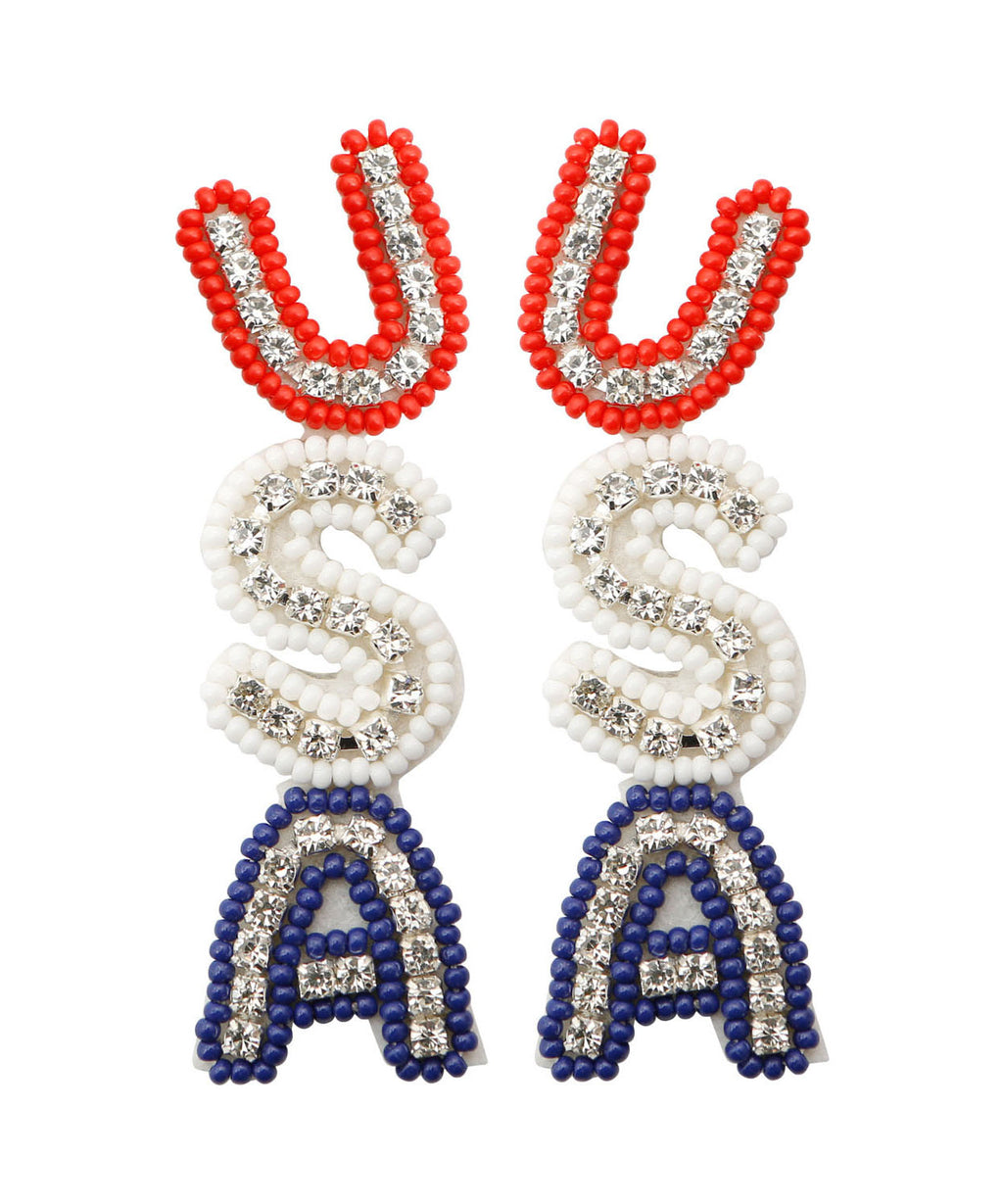 DIY Zircon Graphic Knit Fabric Rice Ball Drop Earrings