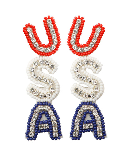 DIY Zircon Graphic Knit Fabric Rice Ball Drop Earrings