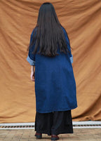 DIY denim blue tunic stand collar pockets Maxi Dress