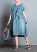 Load image into Gallery viewer, DIY o neck pockets Cotton short Sleeve denim blue Dress summer