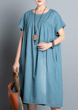 Load image into Gallery viewer, DIY o neck pockets Cotton short Sleeve denim blue Dress summer