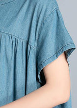 Load image into Gallery viewer, DIY o neck pockets Cotton short Sleeve denim blue Dress summer