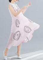 DIY sleeveless low high design linen Tunics Work Outfits pink print Dresses summer