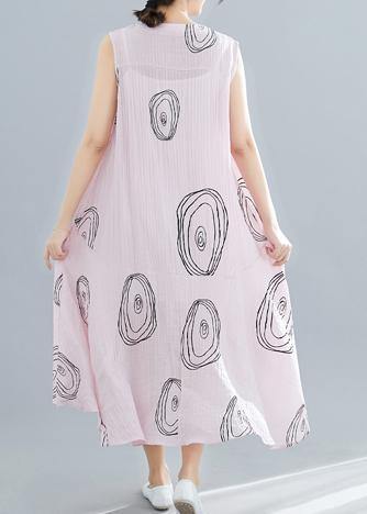 DIY sleeveless low high design linen Tunics Work Outfits pink print Dresses summer