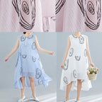 DIY sleeveless low high design linen Tunics Work Outfits pink print Dresses summer