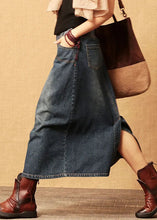 Load image into Gallery viewer, Dark Blue Patchwork Cotton Denim Skirt High Waist Side Open Summer