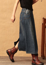 Load image into Gallery viewer, Dark Blue Patchwork Cotton Denim Skirt High Waist Side Open Summer