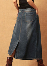 Load image into Gallery viewer, Dark Blue Patchwork Cotton Denim Skirt High Waist Side Open Summer