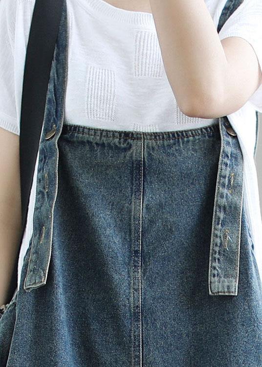 Dark Blue Retro Loose Wide Leg Summer Crop Denim Romper