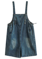 Dark Blue Retro Loose Wide Leg Summer Crop Denim Romper