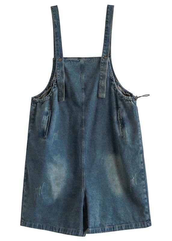 Dark Blue Retro Loose Wide Leg Summer Crop Denim Romper