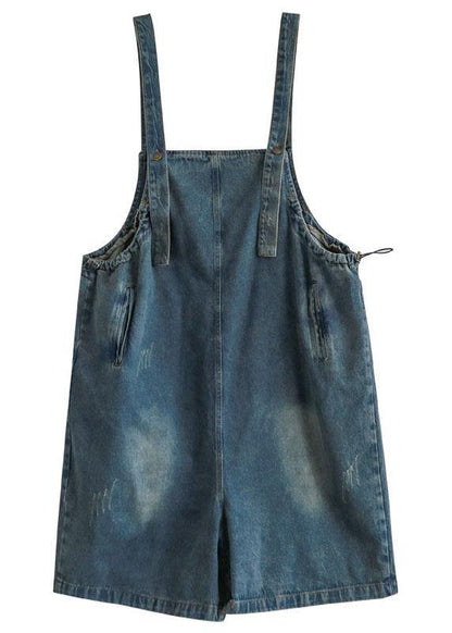 Dark Blue Retro Loose Wide Leg Summer Crop Denim Romper