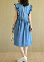 Denim Blue Loose Butterfly Sleeve Summer Cotton Dress