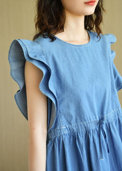 Denim Blue Loose Butterfly Sleeve Summer Cotton Dress