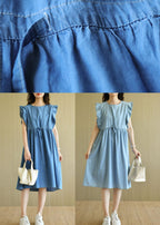 Denim Blue Loose Butterfly Sleeve Summer Cotton Dress