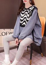 Load image into Gallery viewer, Denim Blue Patchwork Knit Denim Shirts Oversized Print Spring