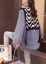 Load image into Gallery viewer, Denim Blue Patchwork Knit Denim Shirts Oversized Print Spring