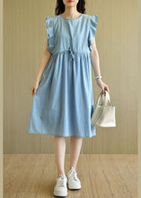 Load image into Gallery viewer, Denim Light Blue O-Necktie Waist Summer Cotton Dresses Sleeveless