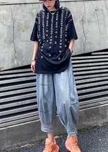 Load image into Gallery viewer, Denim blue pants women thin section high waist nine points lantern harem pants