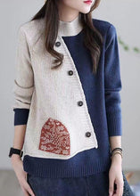 Load image into Gallery viewer, Diy Beige High Neck Oversized Patchwork Knit Sweaters Winter