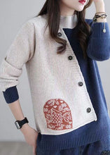Load image into Gallery viewer, Diy Beige High Neck Oversized Patchwork Knit Sweaters Winter