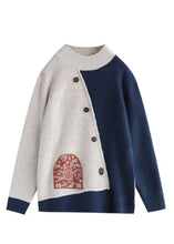 Load image into Gallery viewer, Diy Beige High Neck Oversized Patchwork Knit Sweaters Winter