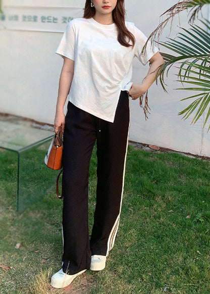 Diy Black Oversized Pockets Striped Spandex Straight Pants Fall