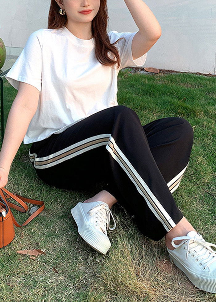 Diy Black Oversized Pockets Striped Spandex Straight Pants Fall