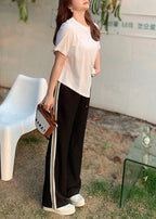 Diy Black Oversized Pockets Striped Spandex Straight Pants Fall