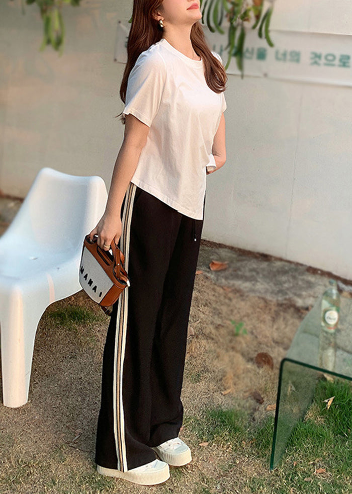 Diy Black Oversized Pockets Striped Spandex Straight Pants Fall
