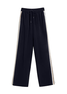 Diy Black Oversized Pockets Striped Spandex Straight Pants Fall