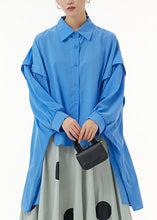 Load image into Gallery viewer, Diy Blue Asymmetrical Patchwork Cotton Shirts Batwing Sleeve