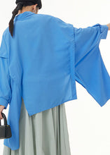 Load image into Gallery viewer, Diy Blue Asymmetrical Patchwork Cotton Shirts Batwing Sleeve