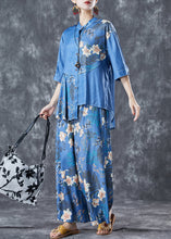 Load image into Gallery viewer, Diy Blue Asymmetrical Print Denim Two-Piece Set Summer