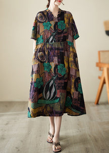 Diy Brown Cinched Print Linen Maxi Dresses Summer