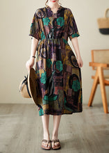 Load image into Gallery viewer, Diy Brown Cinched Print Linen Maxi Dresses Summer