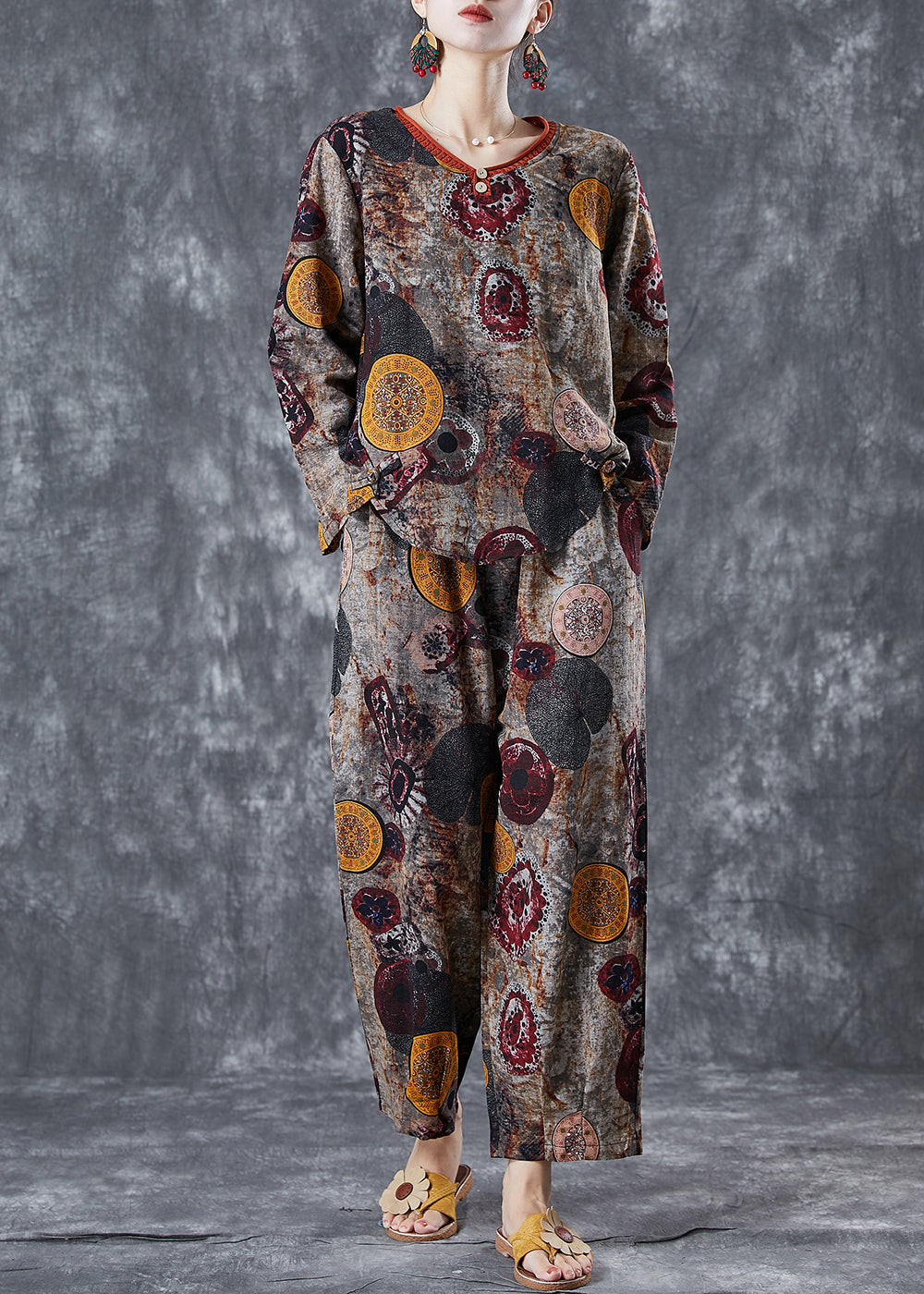 Diy Coffee Oversized Print Cotton Two Pieces Set Fall