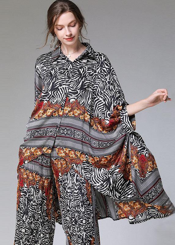 Diy Color Block Zebra Pattern Asymmetrical Design Print Spring Chiffon Two-Piece Set Half Sleeve