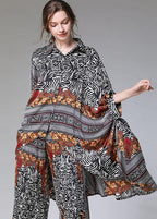 Diy Color Block Zebra Pattern Asymmetrical Design Print Spring Chiffon Two-Piece Set Half Sleeve