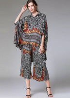 Diy Color Block Zebra Pattern Asymmetrical Design Print Spring Chiffon Two-Piece Set Half Sleeve